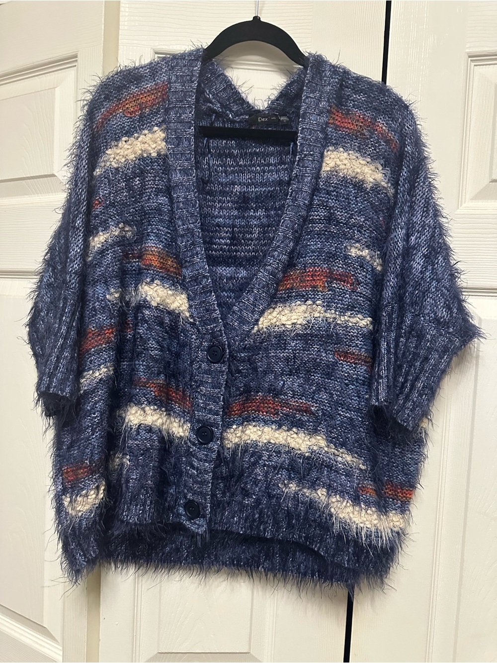 Cozy Blue Striped Fuzzy Cardigan Sweater
